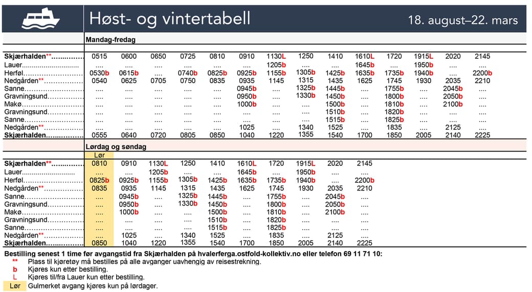 Rutetabell Hvalerferga august 25